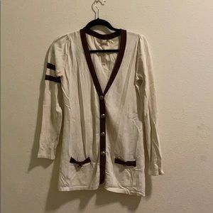 Priorities letterman cardigan cream + brown